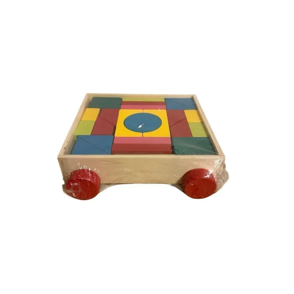 Brand New Ankyo Wagon Wooden Pull Block Geometrical Building Blocks 28 ct